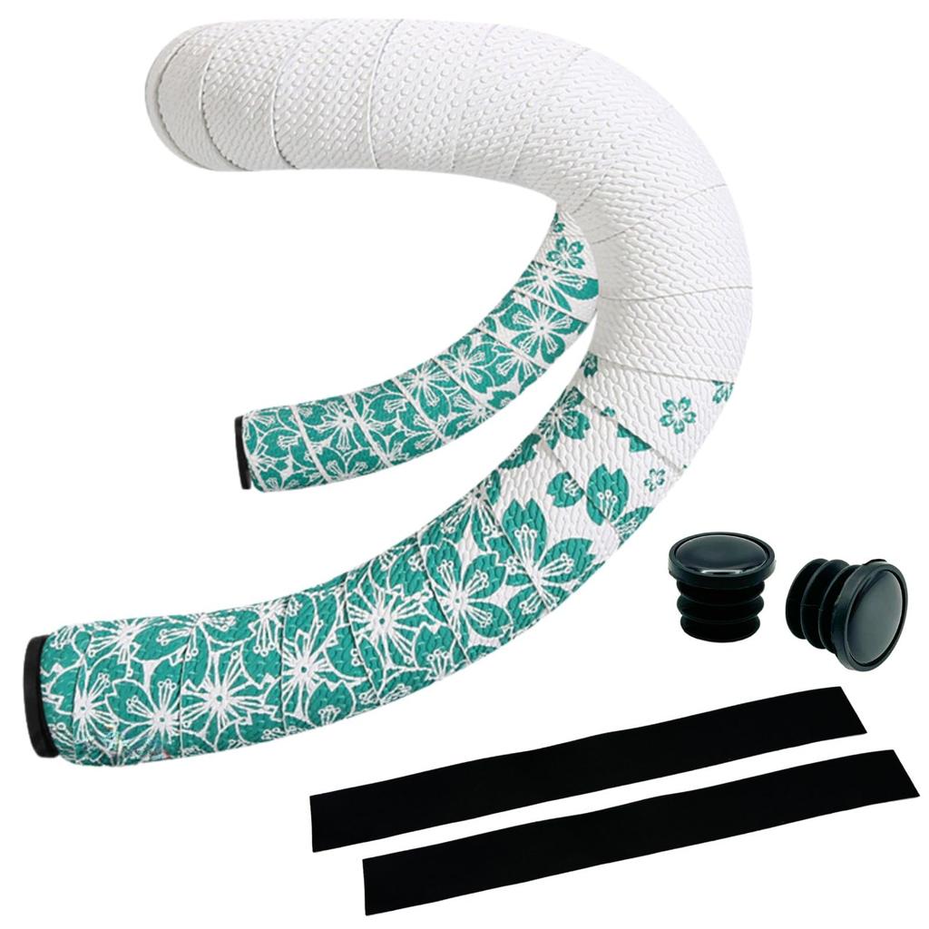 MARUHADO Sykkelstyre Landeveissykkel Bukkestyre Sett og med Endekirsebærblomstbånd, (Venstre høyre), Sklisikre øreplugger, Mønster, Hvit/Grønn