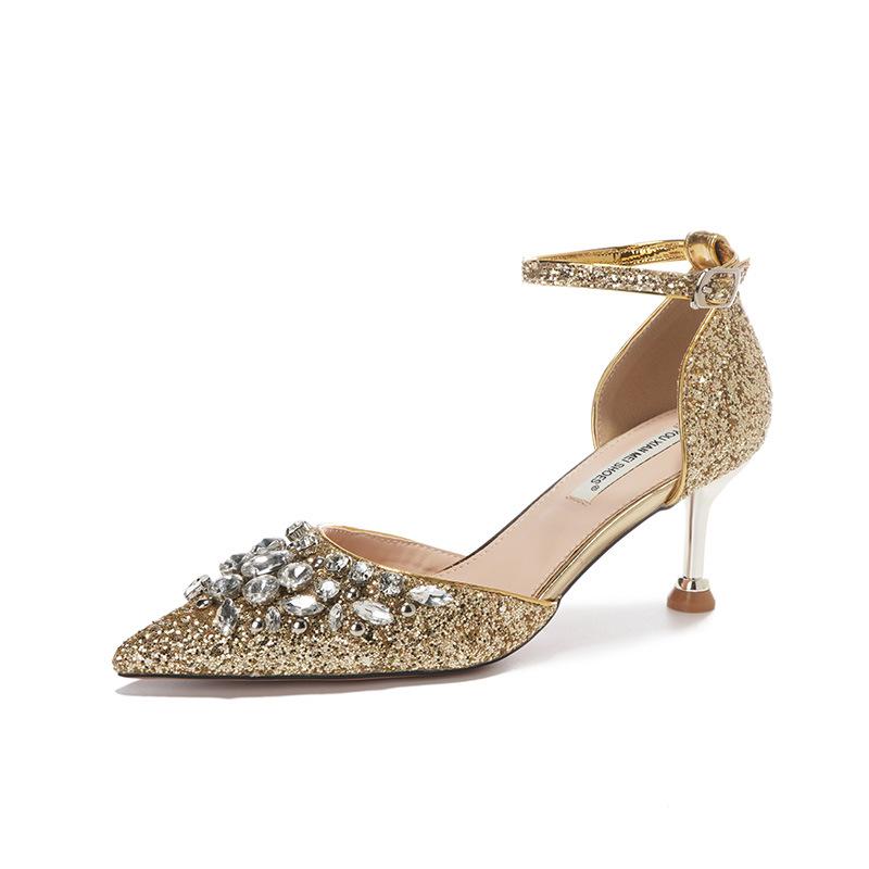 Élégants Talons Hauts à Paillettes avec Une Bride en Strass – Parfaits pour les Mariages et les Banquets