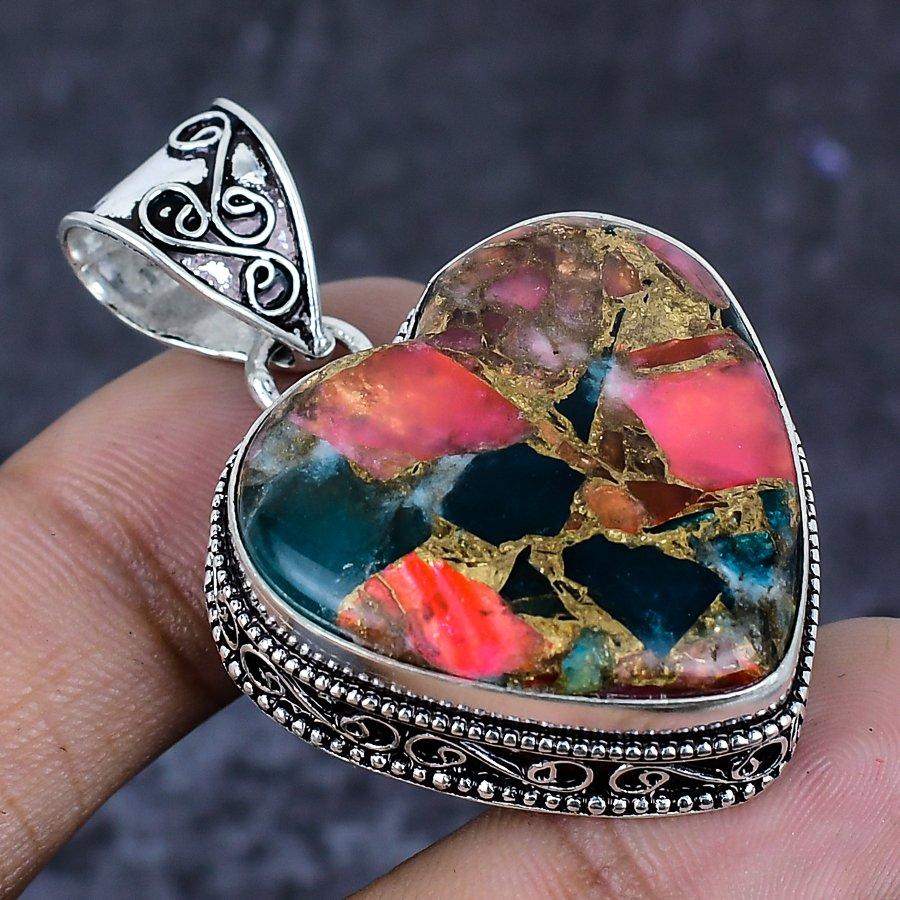 Natural Copper Tourmaline 925 Sterling Silver Jewelry Pendant 1.89" ETC-13871