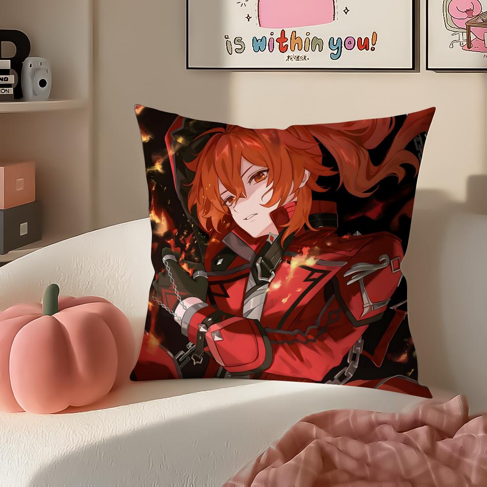Game Genshin Diluc Cushion Cover Pillowcase Short Plush Invisible zipper Room Sofa Cushion Cover