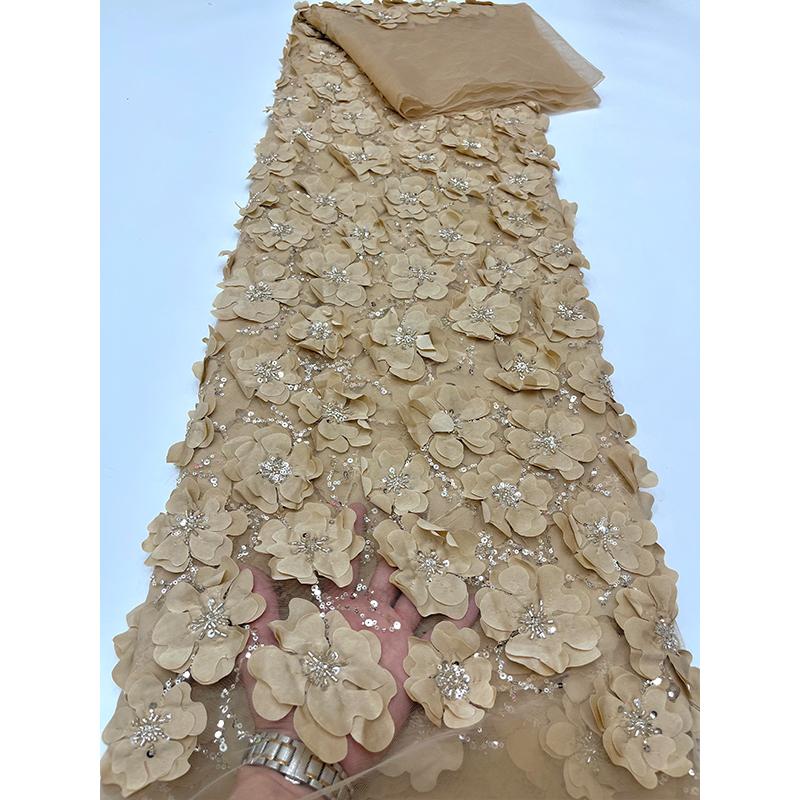 Weißer Spitzenstoff Schwere Stickerei Perlenröhrchen 3D-Blume Laser Dr Stoff Haus Schwammunterlage DIY Hanrt Faser Pflanze Floral