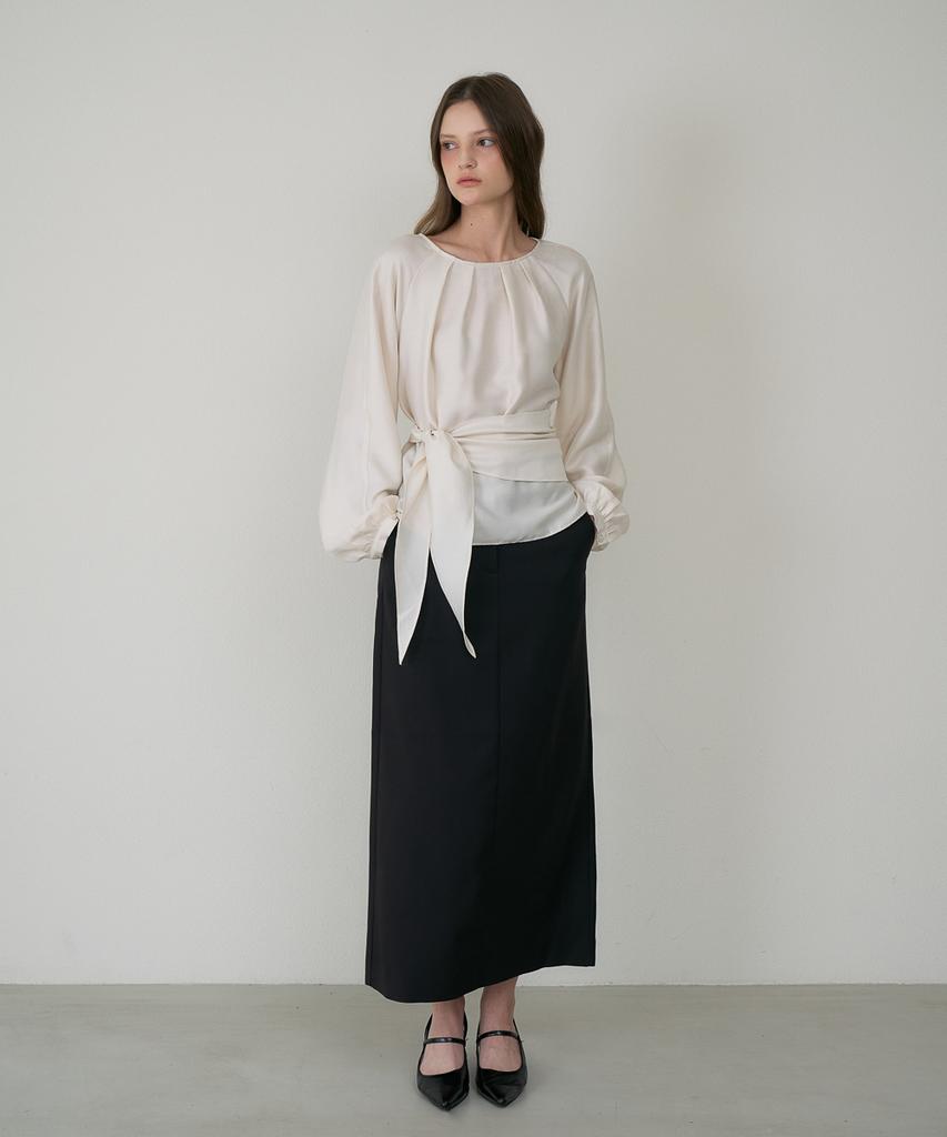 DEHEVE Wool Waist Drape Blouse [Cream]