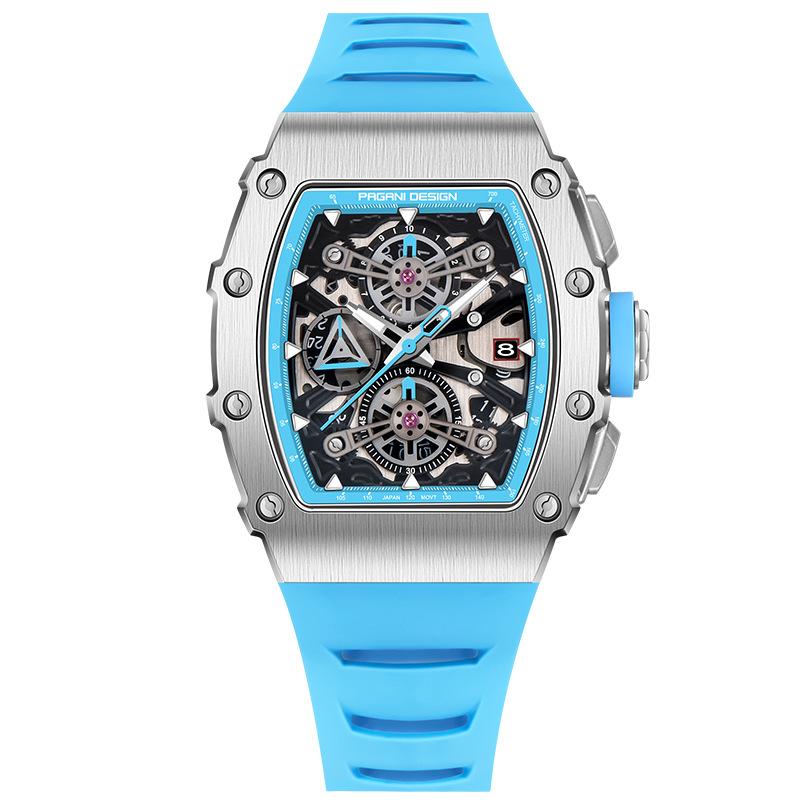 Pagani Design Reloj para hombre, multifuncional, de cuarzo, resistente al agua, tipo tonneau, de alta gama