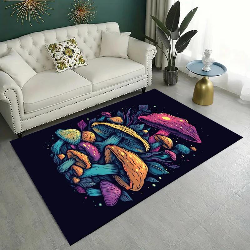 Psychedelic Mushrooms Carpet for Living Room Game Rugs Soft Floor Cartoon Rugs Bathroom Rug Mat Yoga Mat Home Decor Area Rug