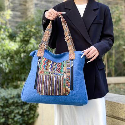 New Waterproof Canvas Shoulder Bag - Spacious Vintage Large Capacity Retro Ladies Handbag with Ethnic Tribal Patterns