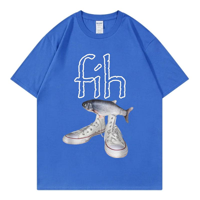 Zabawny Nowy Styl Gorąca Sprzedaż Fih Buty Graficzne T-shirty Błędnie Napisane Ryba Mem T-shirty Męskie Damskie Codzienna Moda Krótki Rękaw T-shirt