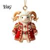 National Trend Home Decor 2D Acrylic Goat Christmas Hanging Ornament, 3.15 Inch Farm Animal Xmas Tree Lightweight Crafts Decoration for Car Rear View