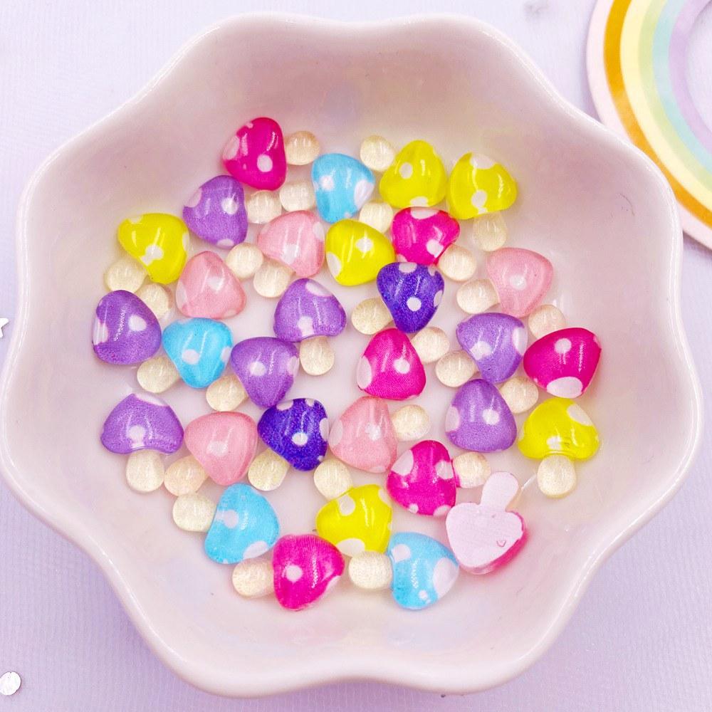 50pcs Mixed Resin Mini Crystal Colorful Flower Mushroom Nails Art Flatback Rhinestone Appliques DIY Scrapbook Decor  Accessories Crafts