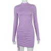 Dlouhý rukáv Ruched Bodycon Dress Dámské Rolák Bandáž Minišaty Podzimní Černé Úzké Strečové Vestidos