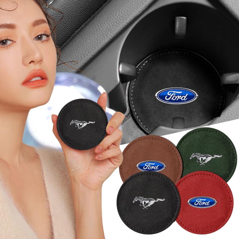 Car Cup Holder Pad Leather Badge Slot Non-slip Coaster Mat Car Styling for Ford Focus 2 3 Mondeo Mk3 F150 Fusion Mustang Mk7