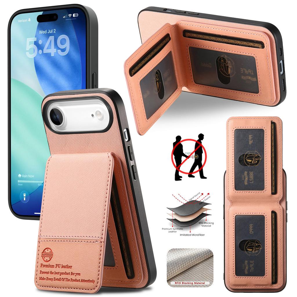 For iPhone Air Case Cloth Texture Leather+PC+TPU RFID Blocking Phone Cover with Card Holder