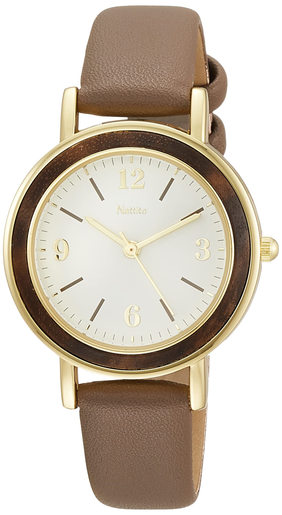 

Analog Mock Watch with Wood Bezel and Leather Strap for Gray [Fieldwork] YM033-2 Women, серый