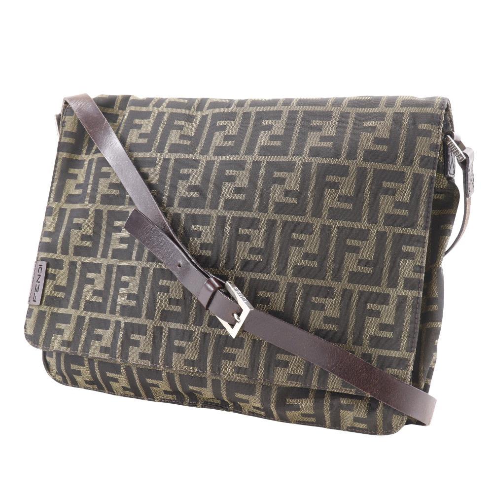 FENDI Zucca Shoulder Bag Brown Nylon canvas unisex Used