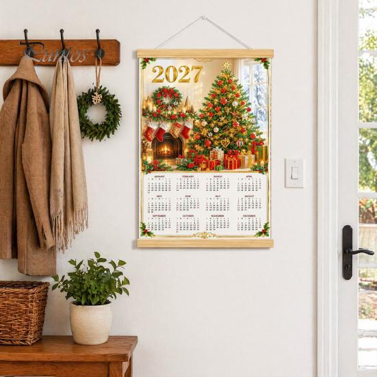 Decorative Daily Planner 2027 Faux Diamond Art Painting Wall Calendar, Jan. - Dec. Minimalist Decor 12 Monthly Planner, Canvas Artwork for Home
