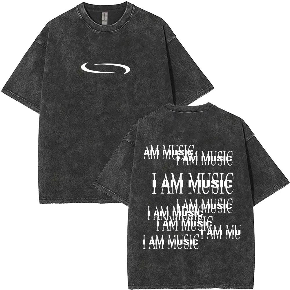Retro Washed Playboi Carti I AM MUSIC Logo T Shirt Opium Ken Carson Narcissist Rap Tshirts Men Hip Hop Vintage Oversized Tshirt