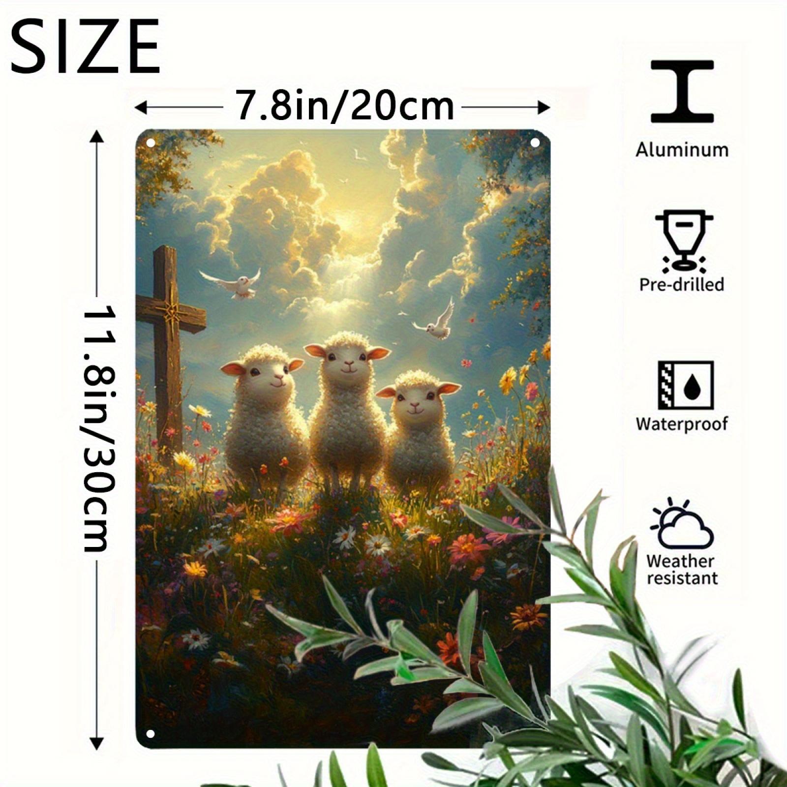 

x Inch Vintage Sheep in Flower Field Iron Sign Holy Light Dove Rustic Style Home Church Decor 20x30cm（7.8x11.8inch）