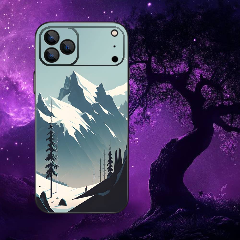 Snow Mountain Scenery Design Phone Case For iPhone 17,16,15,14,13,12,11,Pro Max,XSX,,XR,SE,Mini,8,7,Soft Silicone Black Cover