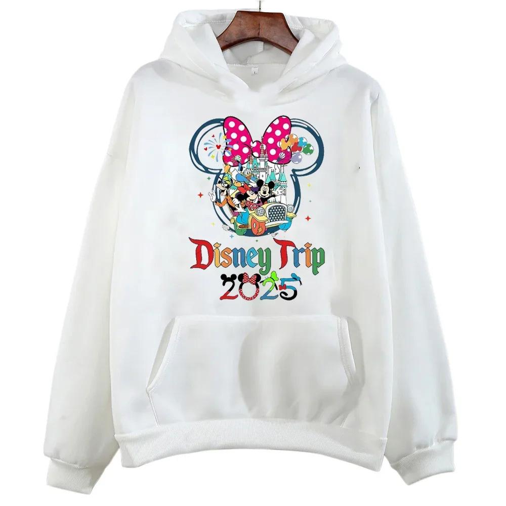 Kawaii Casual 2025 Cartoon Pattern Printed Hoodie Family Vacation Sports Fall Ladies Casual Crew Neck Street Style Pullover