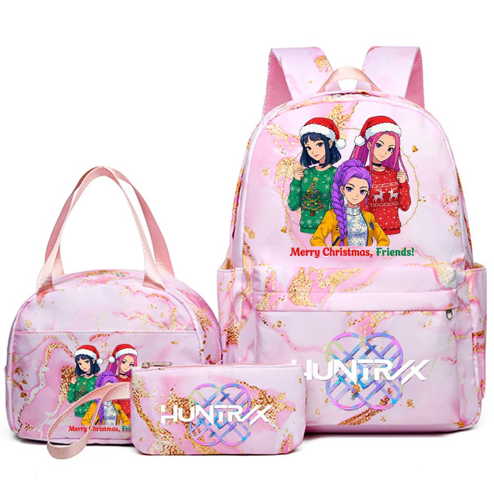 3Pcs/set Christmas Kpop Printed Backpack Handbag Pencil Case for Teenager Student Girl Boy Bookbag Schoolbag Women Large Capacity Travel Bag Kid Gift