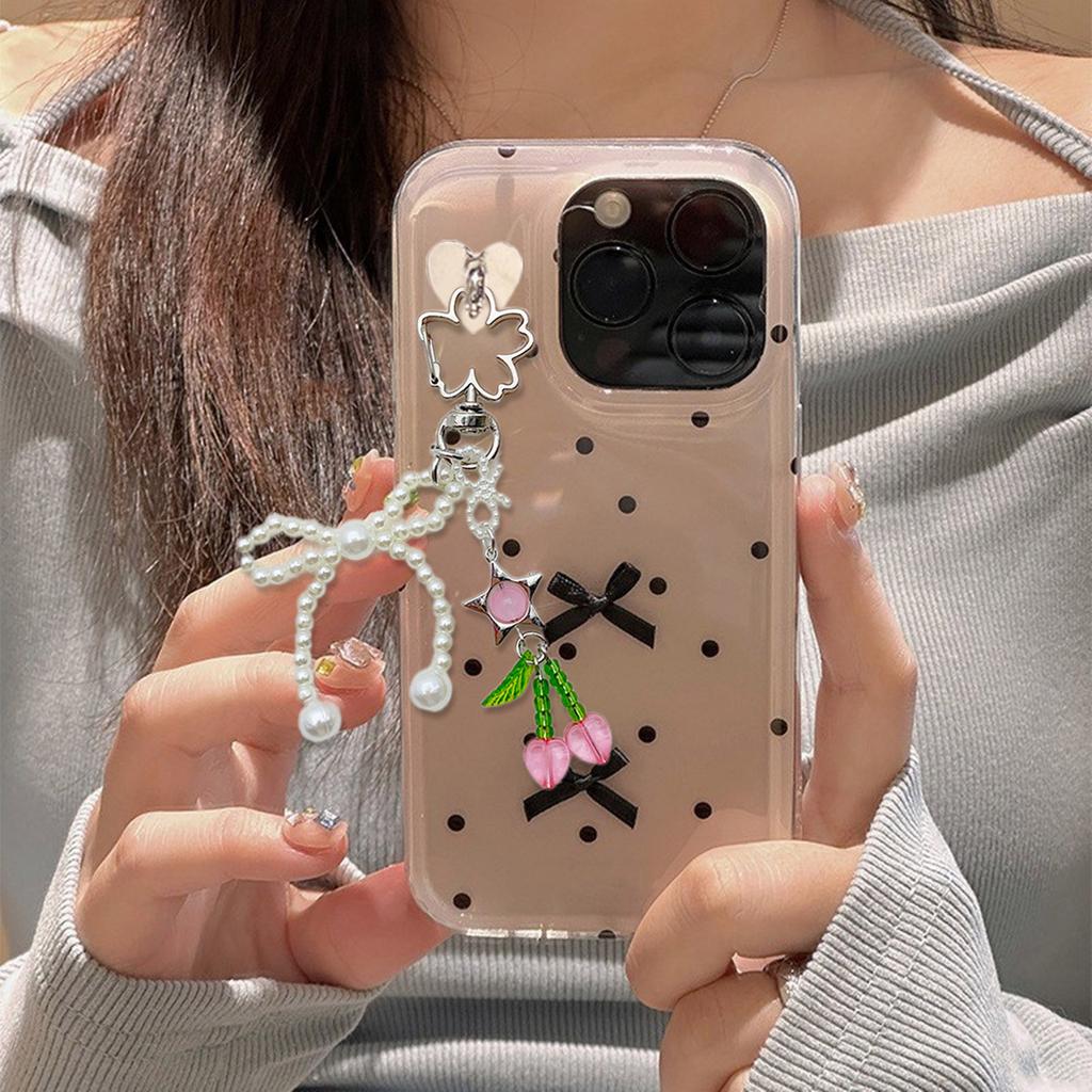 Handmade Pearl Bowknot Keychain with Cherry Keyring Ornament Bag Pendant Fashionable Accessory for Fashion Lovers