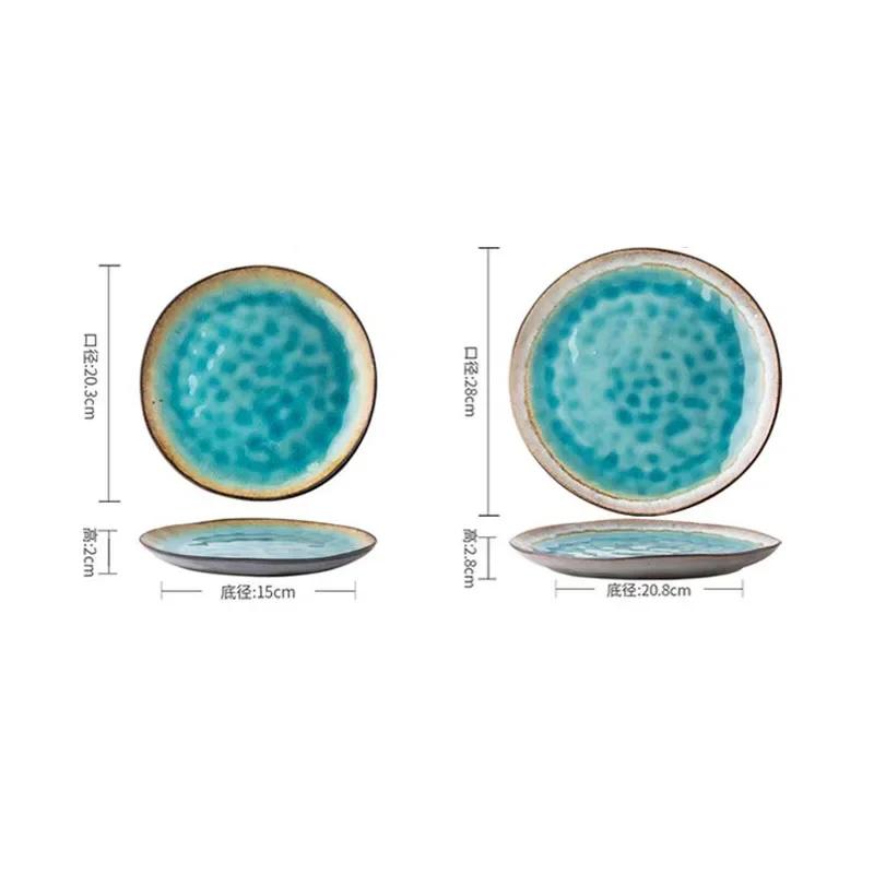 11 Inches Blue Ceramic Dinner Plate Irregular Western Food Steak Pasta Plate Hotel Restaurant Fruit Salad Dessert Dishes Cutlery