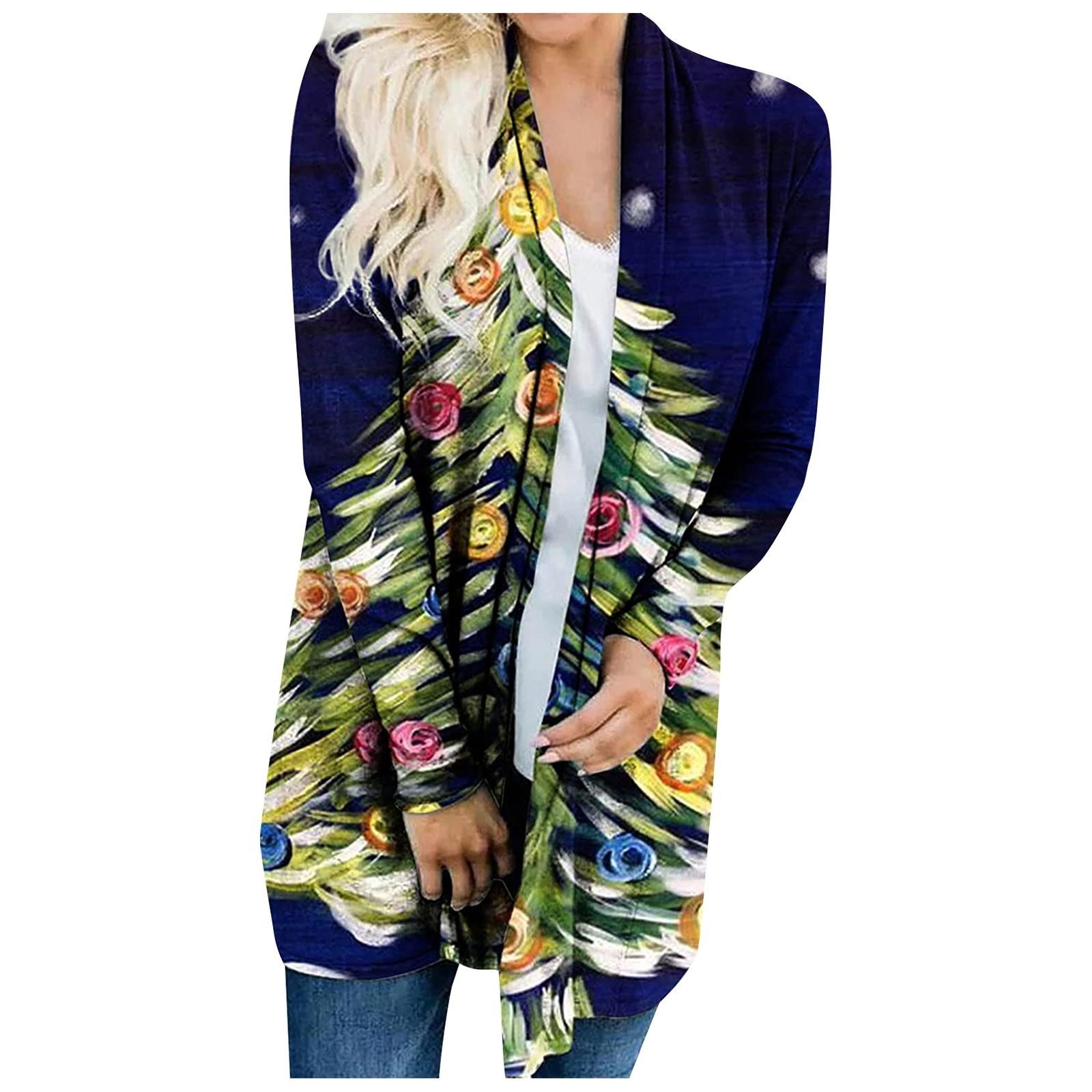 

Женский рождественский кардиган с длинными рукавами и принтом, легкая куртка XXL зелёный