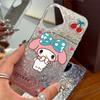 Case for iphone 14 Air 15 17 Pro 12 18 Pro Max XR 16 Plus 13 11 XS Max Silver Glitter Crackle Background Cinnamoroll with Cherry