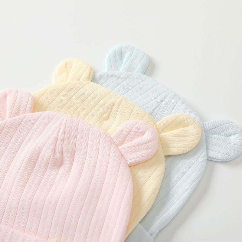 Lovely Newborn Hospital Hat Preemie Boys Girls Beanie Solid with Bear Pattern Infant Baby Hats for Spring Autumn Gift