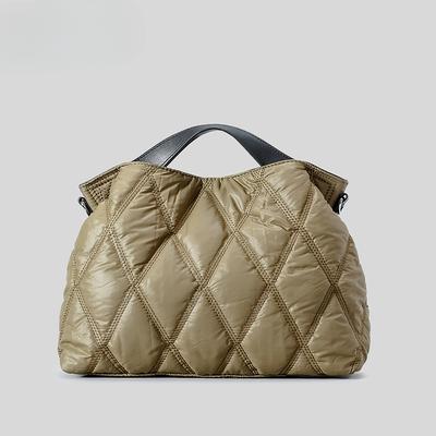 Fashion Lattice Space Cotton Tote Women's Bag Feather Filled Tote Bag Simple Solid Colour Shoulder Bag