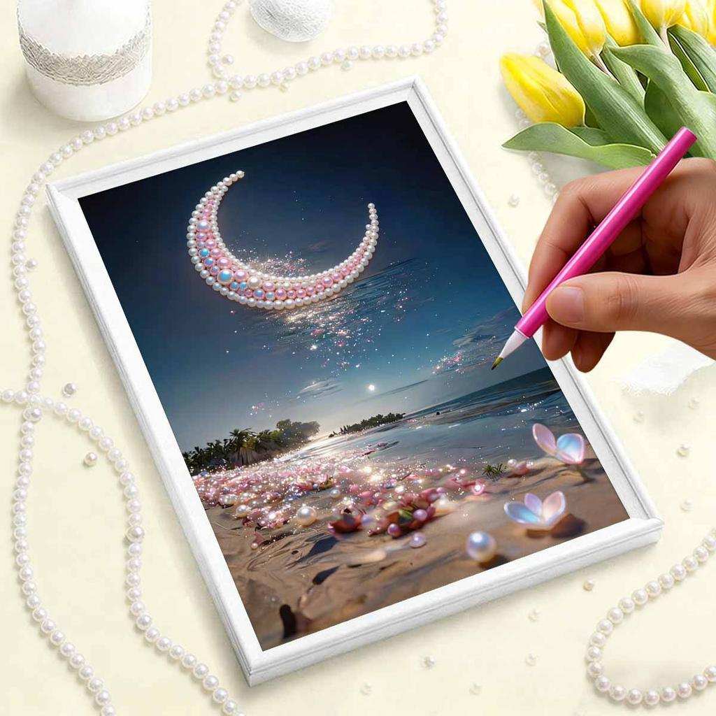 Pearl DIY The Night View of The Bay Art Kits 15.7x19.6inch Gem Art Pearl Painting Kits Without Frame for Adults Gift Idea Home Wall Decor
