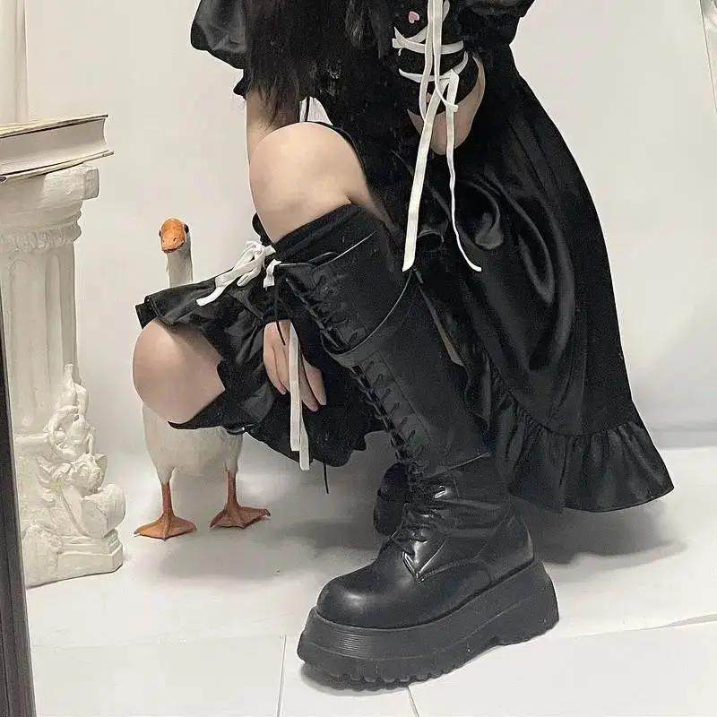 Fashion Lace-up Winter 2025 Knee High Shaft Shoes Woman With Laces Platform Long Boots for Women Waterproof Demi-season Work Spring New