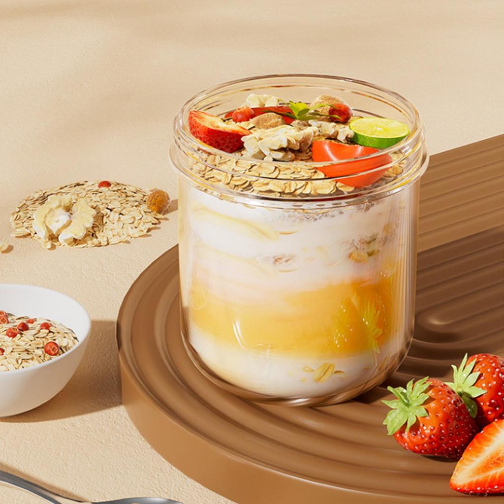 Overnight Oats Jars 400ml Reusable Oatmeal Jar With Spoon Oatmeal Cups With Lids For Pudding Cereal Salad Snack Parfait Fruit