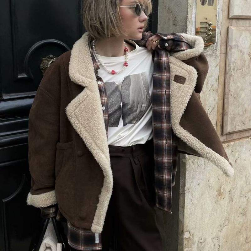 Wintermode Oversize Loose Lamb Jacket für Damen Langarm Button Wolljacke Damen Retro Jacke