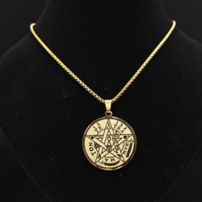 Stainless Steel Necklace Cross Border New Mens Personality Trend Hip-hop Punk Style Witch Craft Pentagonal Star Shape