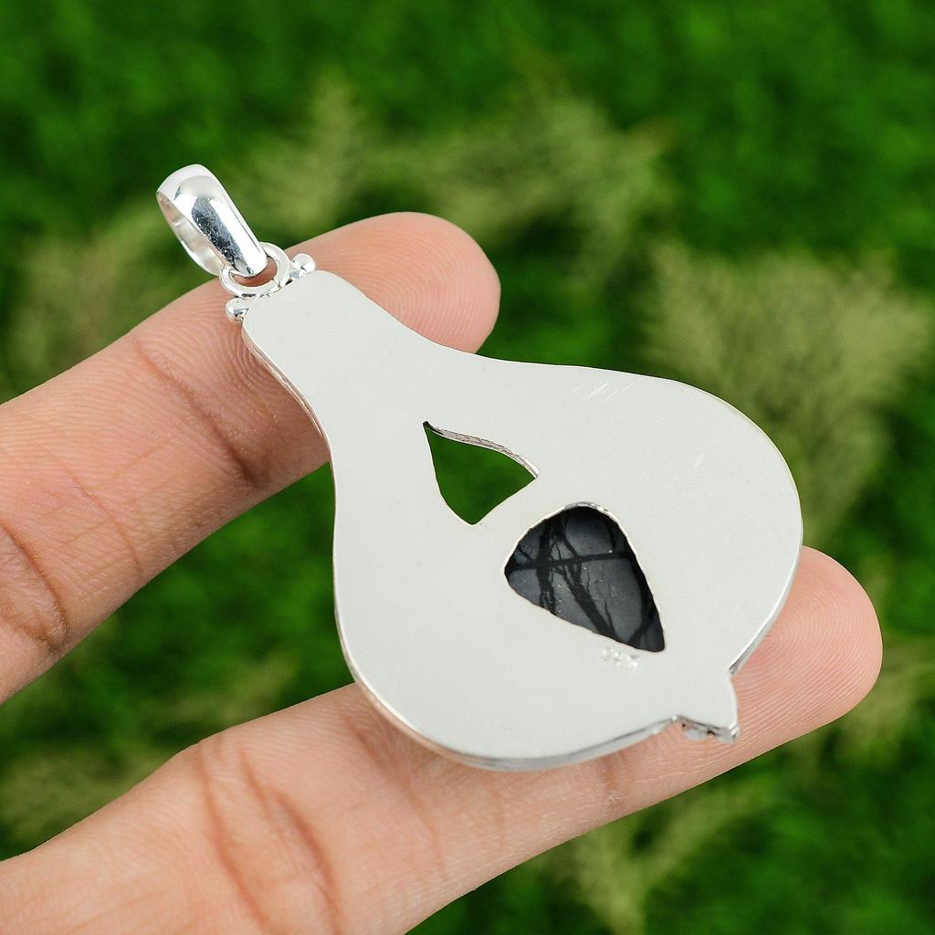 Daughters Day Sale Pear Picasso Jasper Gemstone New Sister Pendant 925 Silver