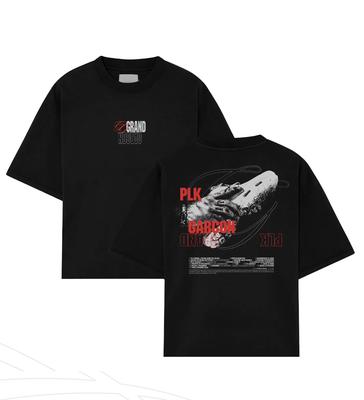 Plk Grand Garcon Rapper Graphic Tshirt French Hiphop Front Back Print Short Sleeve Tee Vintage Black Loose Streetwear Tops