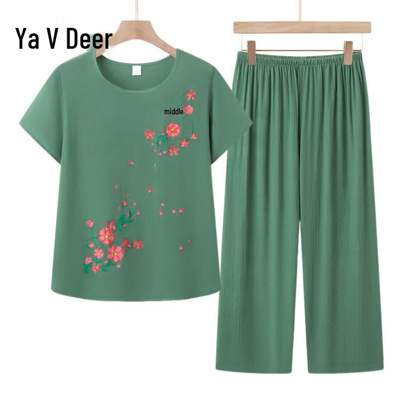 Yalu Women s Cotton Linen Floral Pajama & Home Set B-XL
