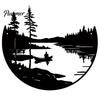 Decorative Accents for Home Round Nature Scene Iron Wall Art, Forest Lake Boating Metal Decor, Backyard Balcony Ornament Crafts Rustic Background