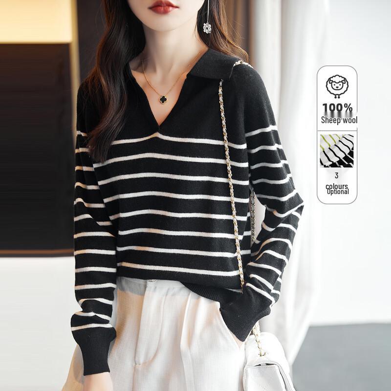 Demana Women's Wool V-neck Striped Knitted Sweater
