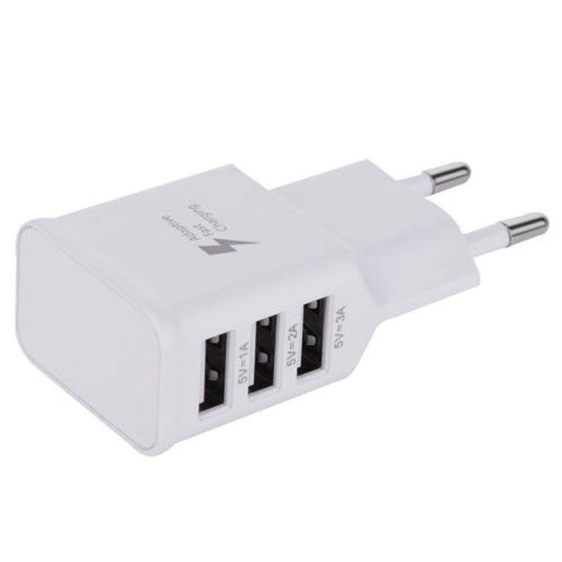 Smart Usb Wall Charger For Samsung Phone 3 Ports Eu Plug Natural Cooling White