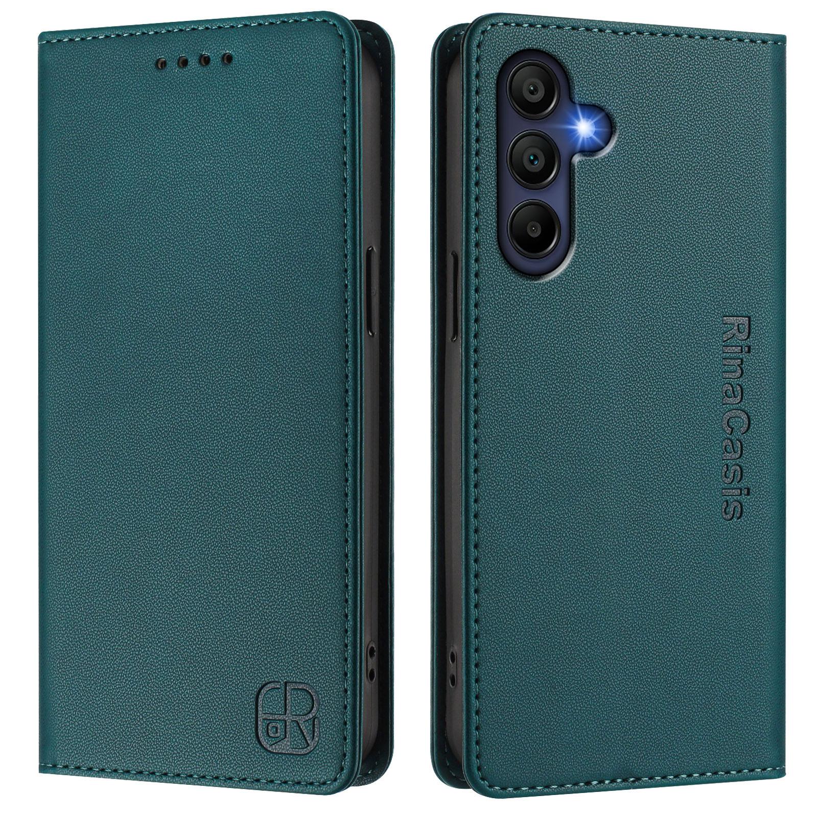 

For Samsung Galaxy A16 5G/Galaxy A16 4G RINACASIS RC01 Leather Case RFID Blocking Wallet Stand Magnetic Closing Shockproof Phone Cover Dark Green