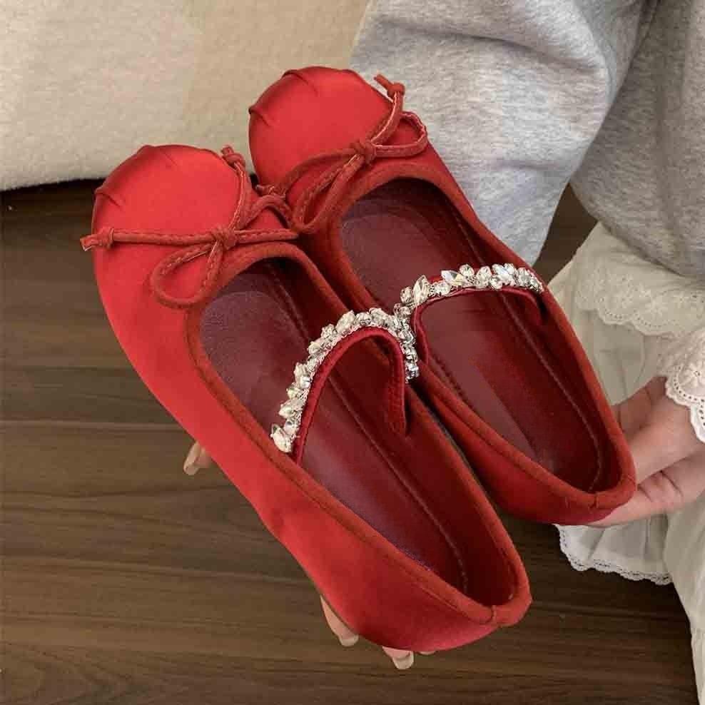 Inner Height Increase Small Satin Single Shoes Women's 2025 New Spring and Autumn French Retro Ballet Style Thick-soled Mary Jane Shoes