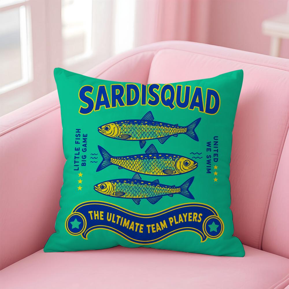 Kissenhülle Bunt Trendig Sardinen Kurzer Plüsch Weich Beidseitiger Druck Kissenbezug Gemütlich Sofa Schlafzimmer Heimdekoration Geschenk