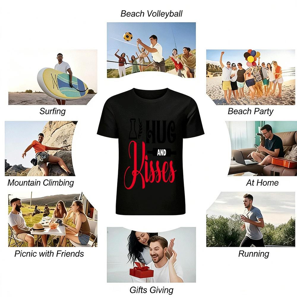 Hugs And Kisses Baking Themed Graphic Casual Tee Pure Cotton T-shirt