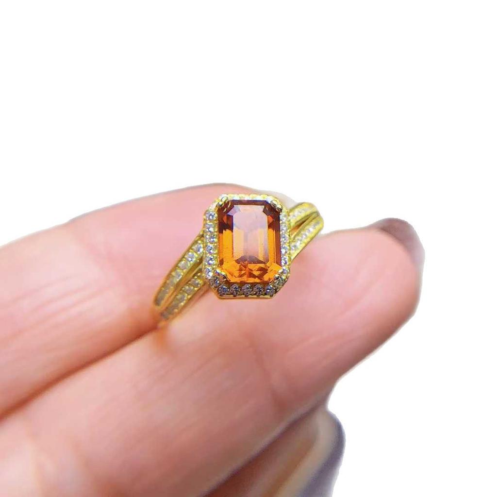 Gemstone Jewelry: 925 Sterling Silver Natural Fanta Stone Rectangular Ring (6x8mm) - Women's Adjustable Open Design