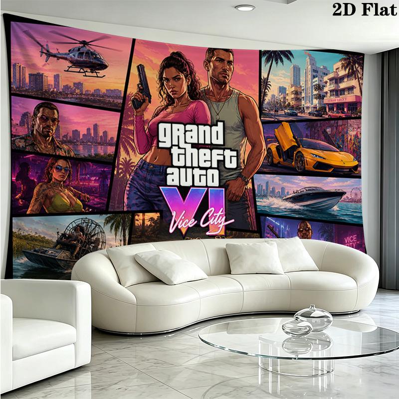 GTA Game Wall Tapestry Aesthetic Wall Hanging Printed Fabric Blanket Decorative Tapestries for Bedroom Living Room Home Decor