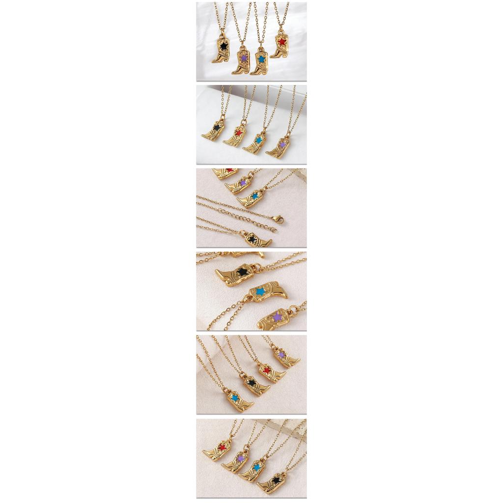 Personality Stainless Steel Gold Plated Drip Oil Star Boots Pendant Necklaces For Women Chain Choker Jewelry Wholesale 1Pcs