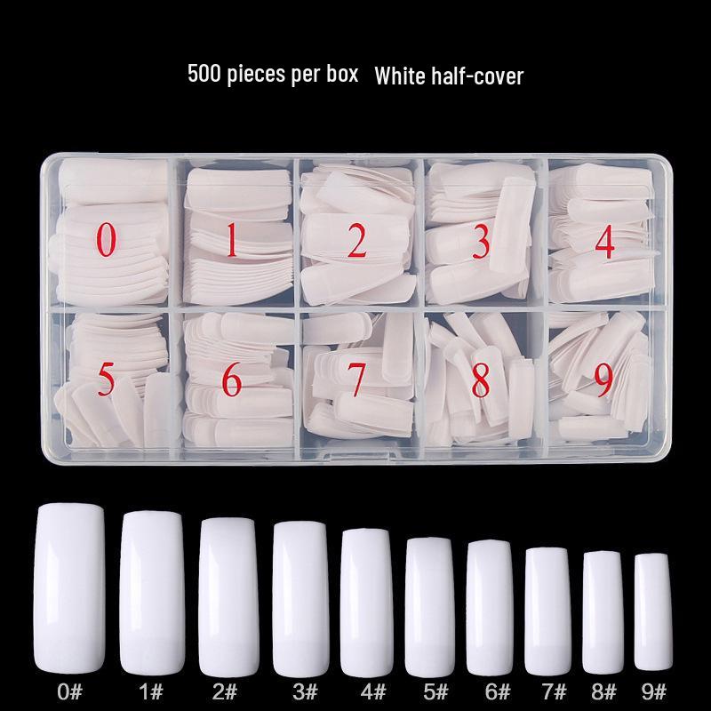 

Transparent Nail Tips: 500-Piece Set, Full & Half Cover, Natural, French, White Styles