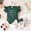 Girls' 2022 Korean Style Letter Print Top & Floral Shorts Spring/Autumn Three-Piece Set
