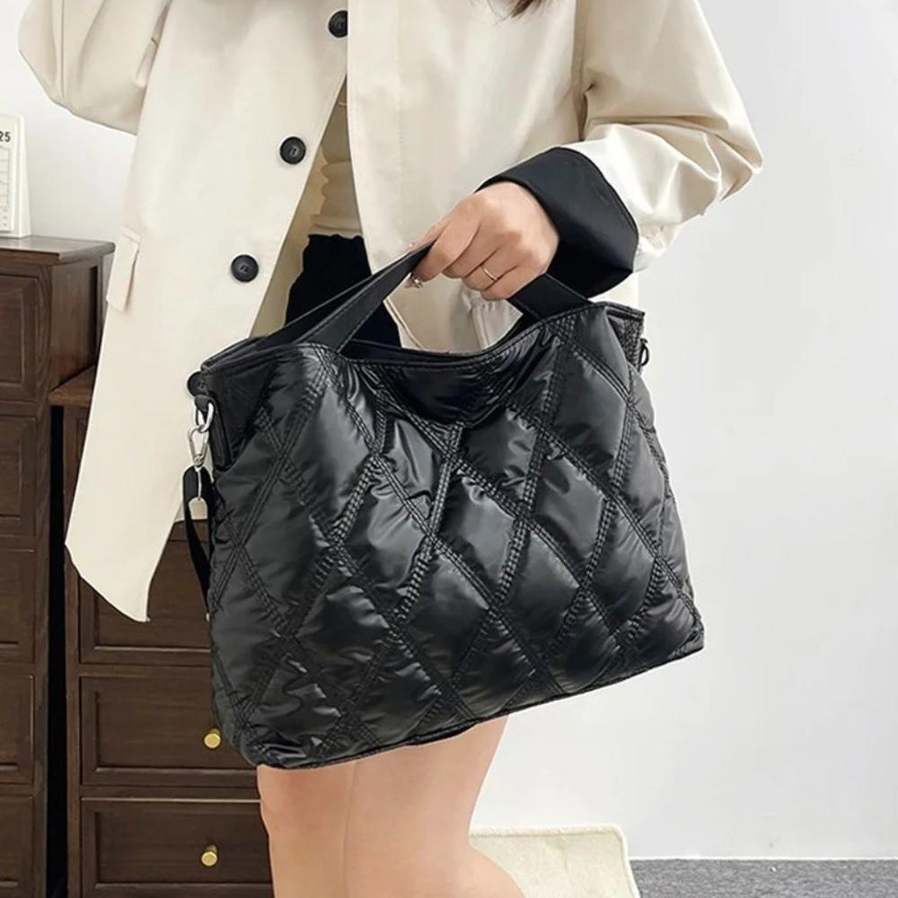 Soft Handle Puffer Rhombus Shoulder Bag Wear Resistant Quilted Patterned Tote Bag  Daily Use